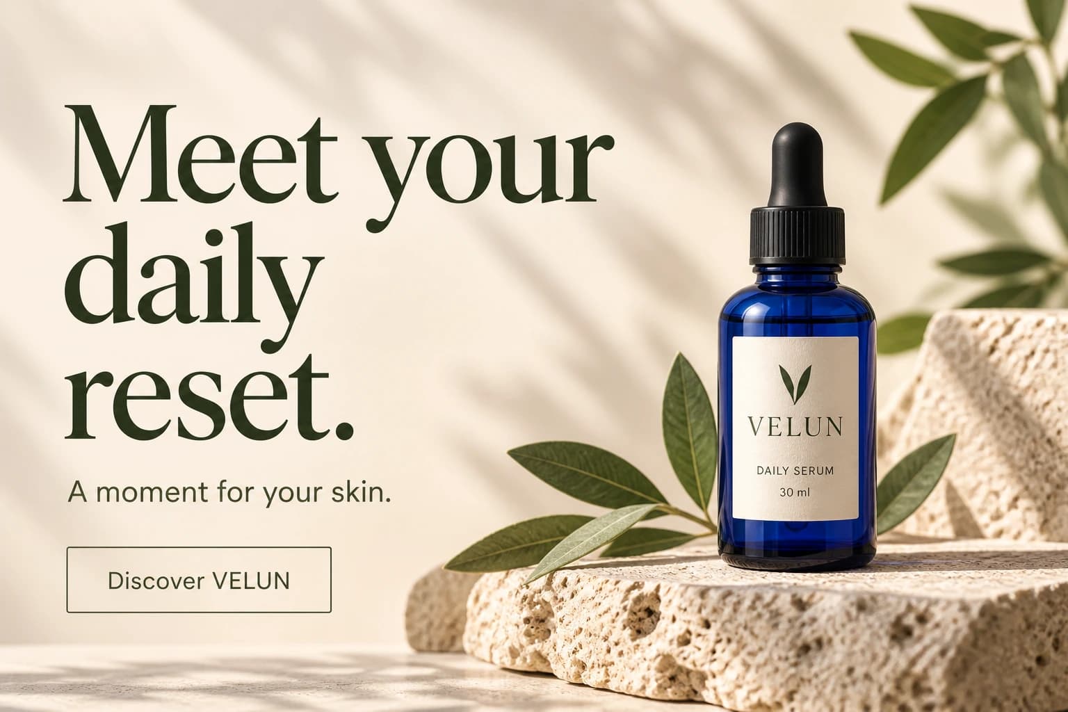 Original VELUN ad with a cobalt serum bottle